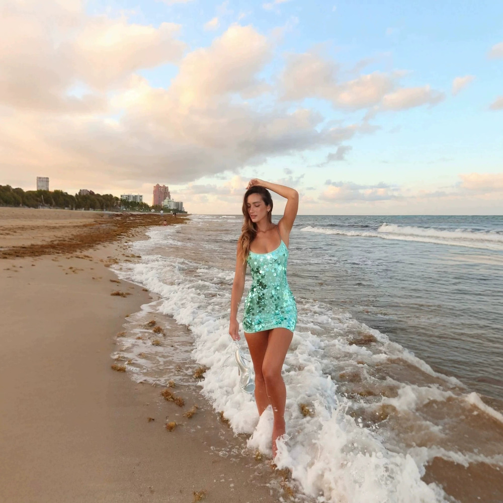 Zara Summer Sequin Slim Fit Backless Casual Travel Spaghetti Strap Dress